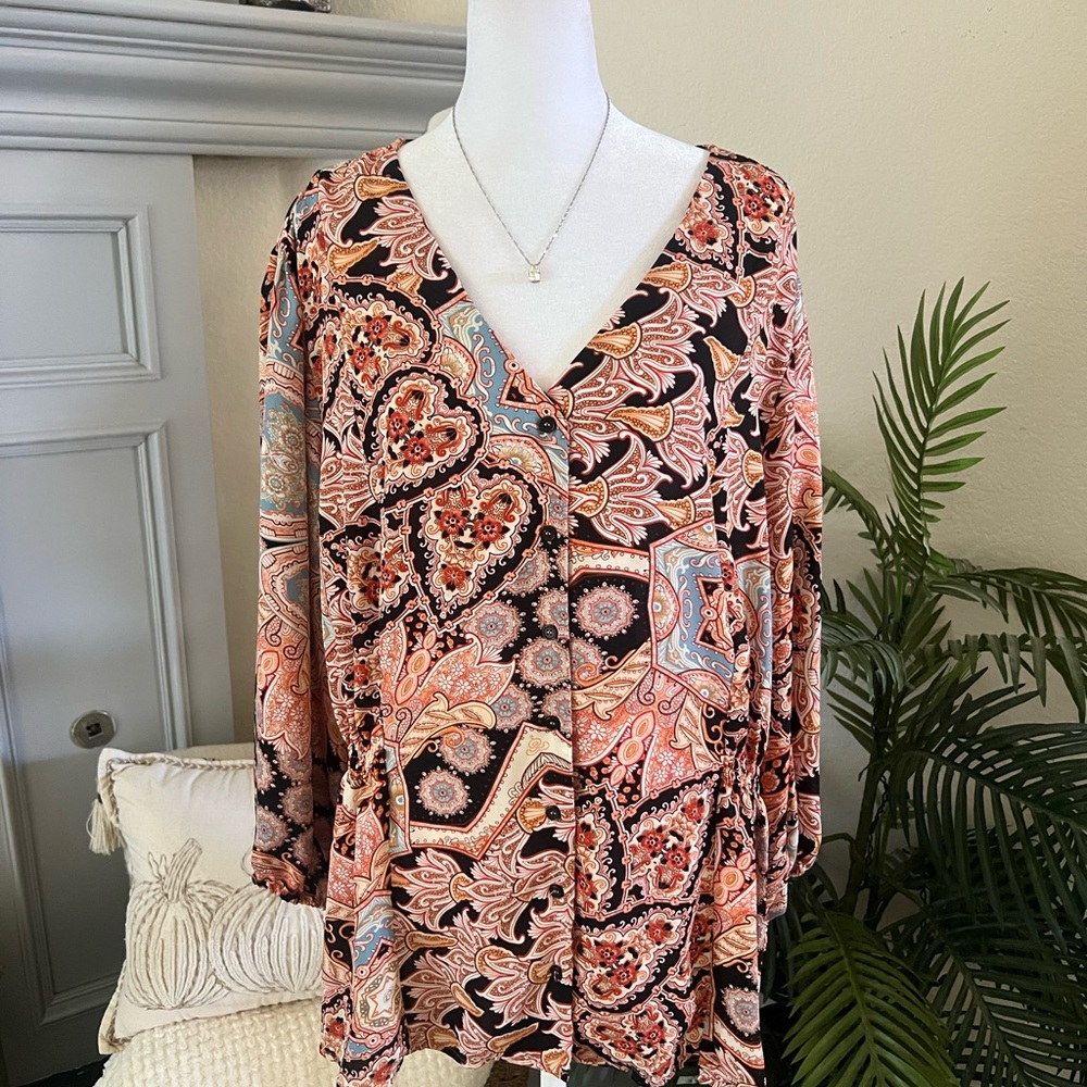 Bohemian Paisley Women's Blouse - Black and Orange